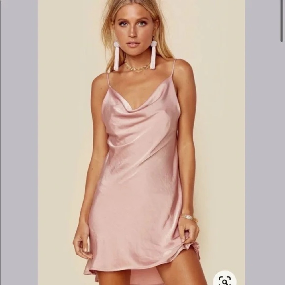 Planet Blue Satin Slip Mini Dress in Blush Pink